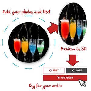 Create your custom button, preview, and pay for your order